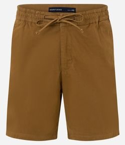 Bermuda Reta em Sarja com Cós Elástico e Cordão