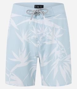 Bermuda de Banho em Microfibra com Estampa de Folhagens