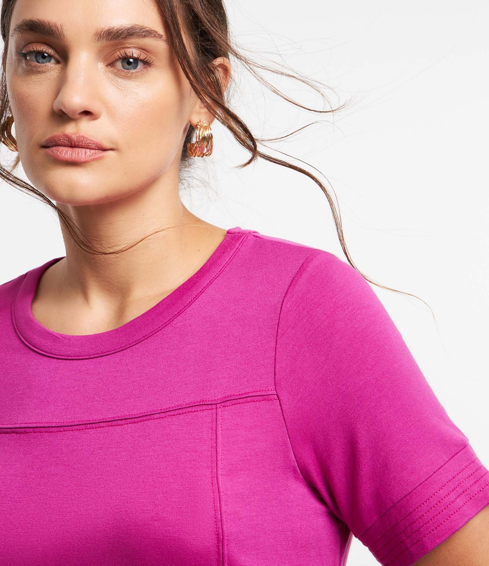 Blusa Manga Curta em Viscose com Costura Contrastante Rosa 3