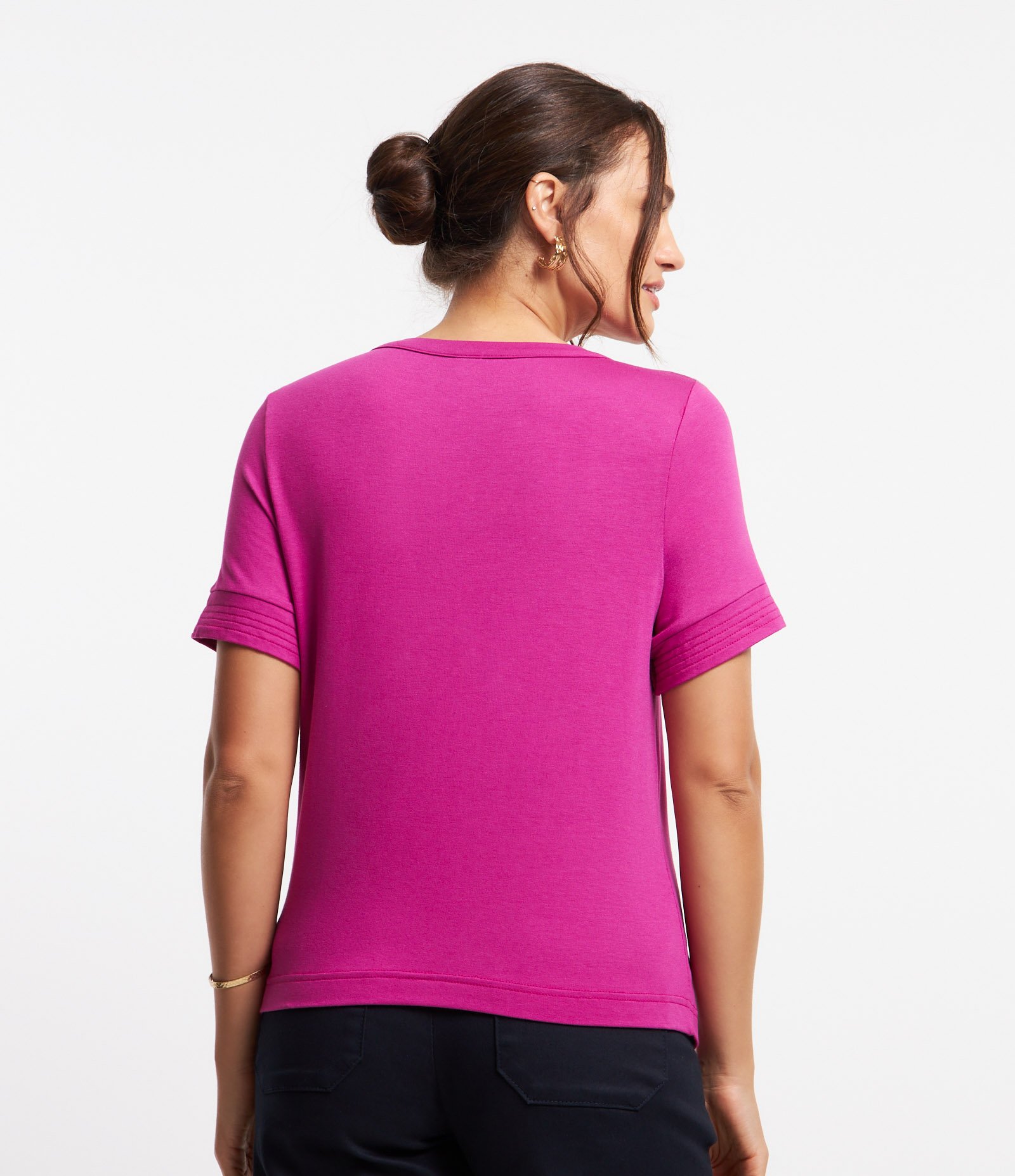 Blusa Manga Curta em Viscose com Costura Contrastante Rosa 4