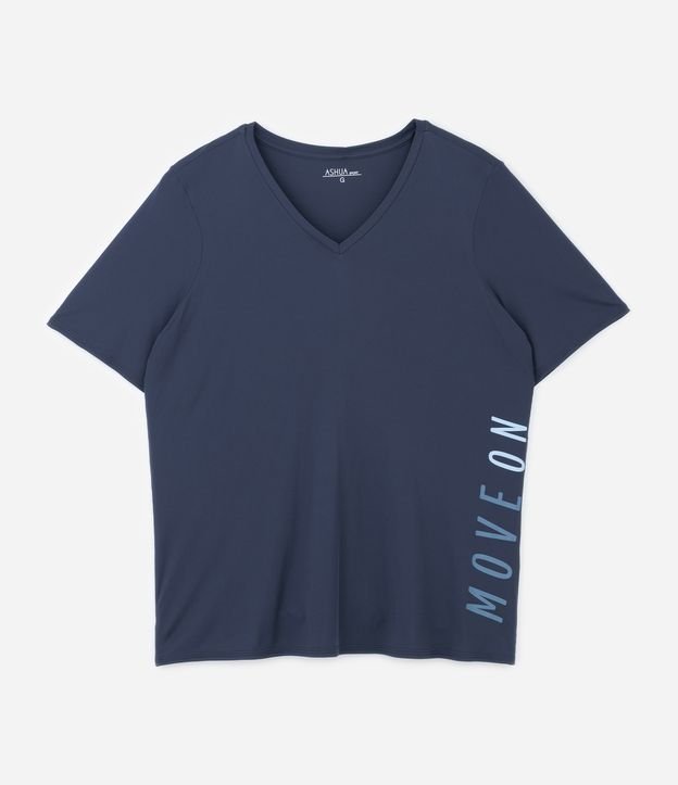 Camiseta Esportiva Manga Curta em Microfibra Curve & Plus Size Azul Marinho 5