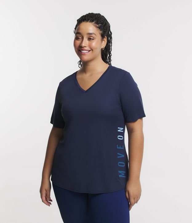 Camiseta Esportiva Manga Curta em Microfibra Curve & Plus Size Azul Marinho 1