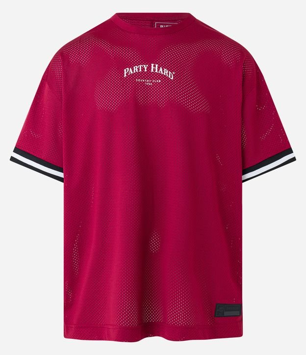 Camiseta Oversized em Dry Fit com Textura e Lettering Party Hard Vermelho Bordô 6