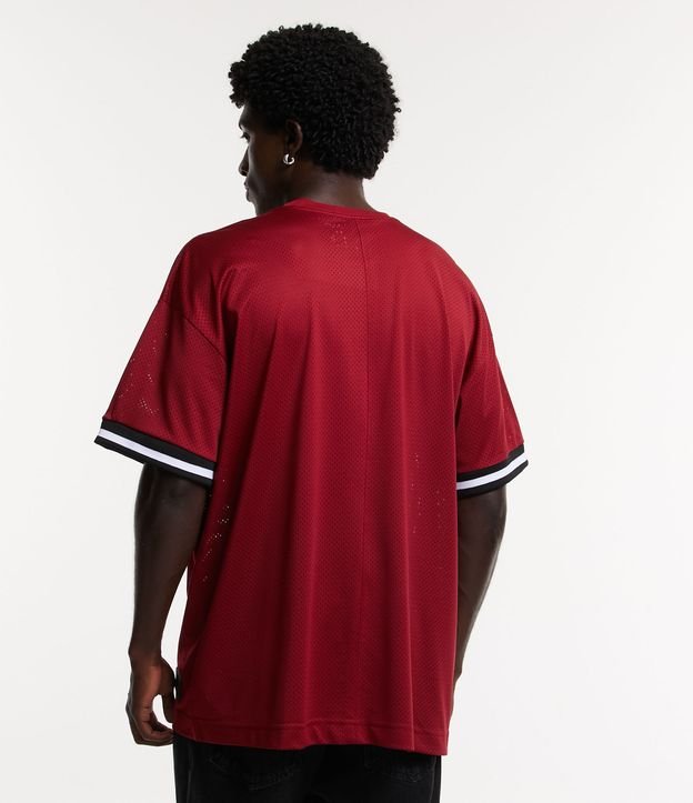Camiseta Oversized em Dry Fit com Textura e Lettering Party Hard Vermelho Bordô 3