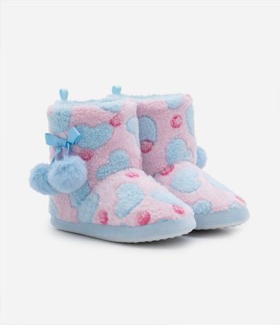 Pantufa Botinha Infantil com Pompons e Estampa de Corações - Tam 29/30 ao 35/36 Menor preço em Pantufa Botinha Infantil com Pompons e Estampa de Corações - Tam 29/30 ao 35/36