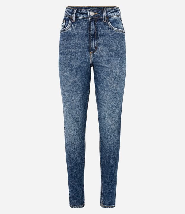Calça Mom Jeans Cintura Alta com Bolsos Azul 5