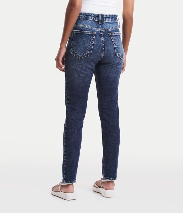 Calça Mom Jeans Cintura Alta com Bolsos Azul 3