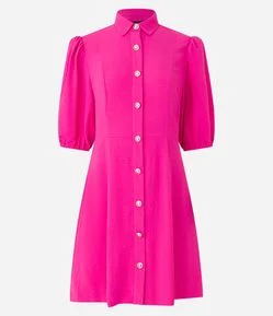 Vestido Curto com Manga Bufante com Botões Diferenciados
