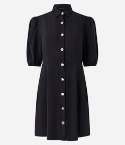 Vestido Curto com Manga Bufante com Botões Diferenciados