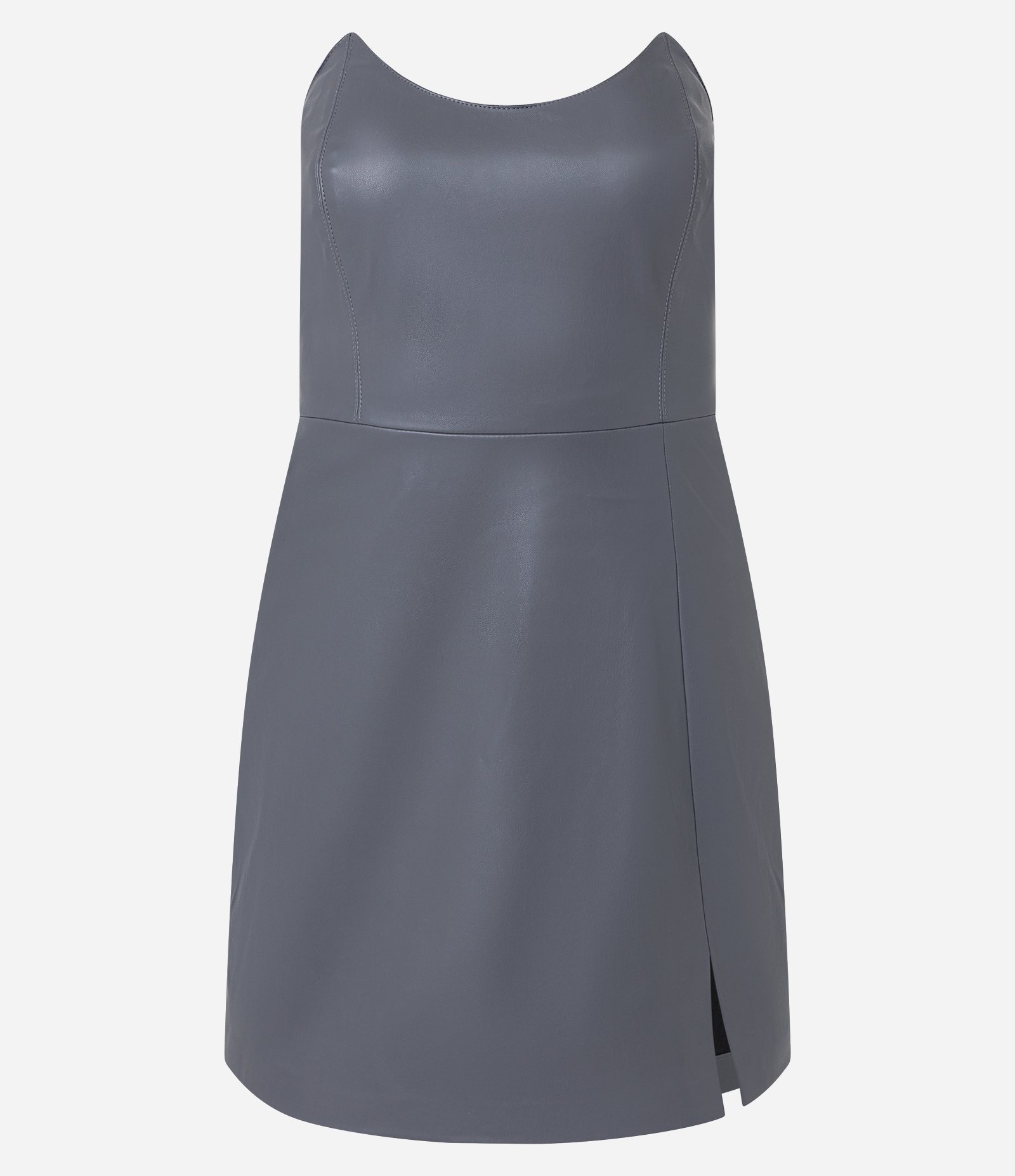 Vestido Curto Tomara Que Caia em Material Sintético com Fenda Cinza 1