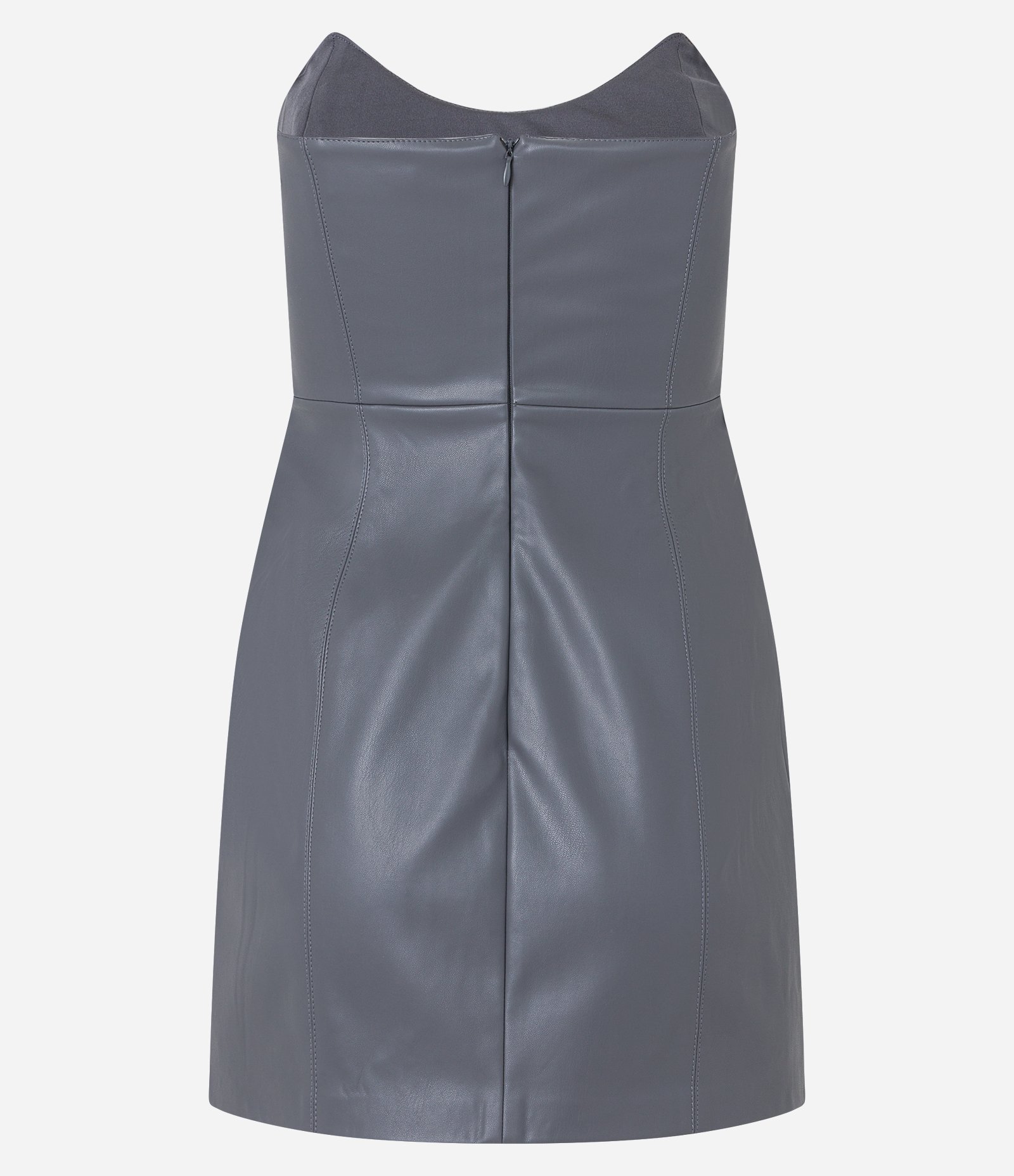 Vestido Curto Tomara Que Caia em Material Sintético com Fenda Cinza 2