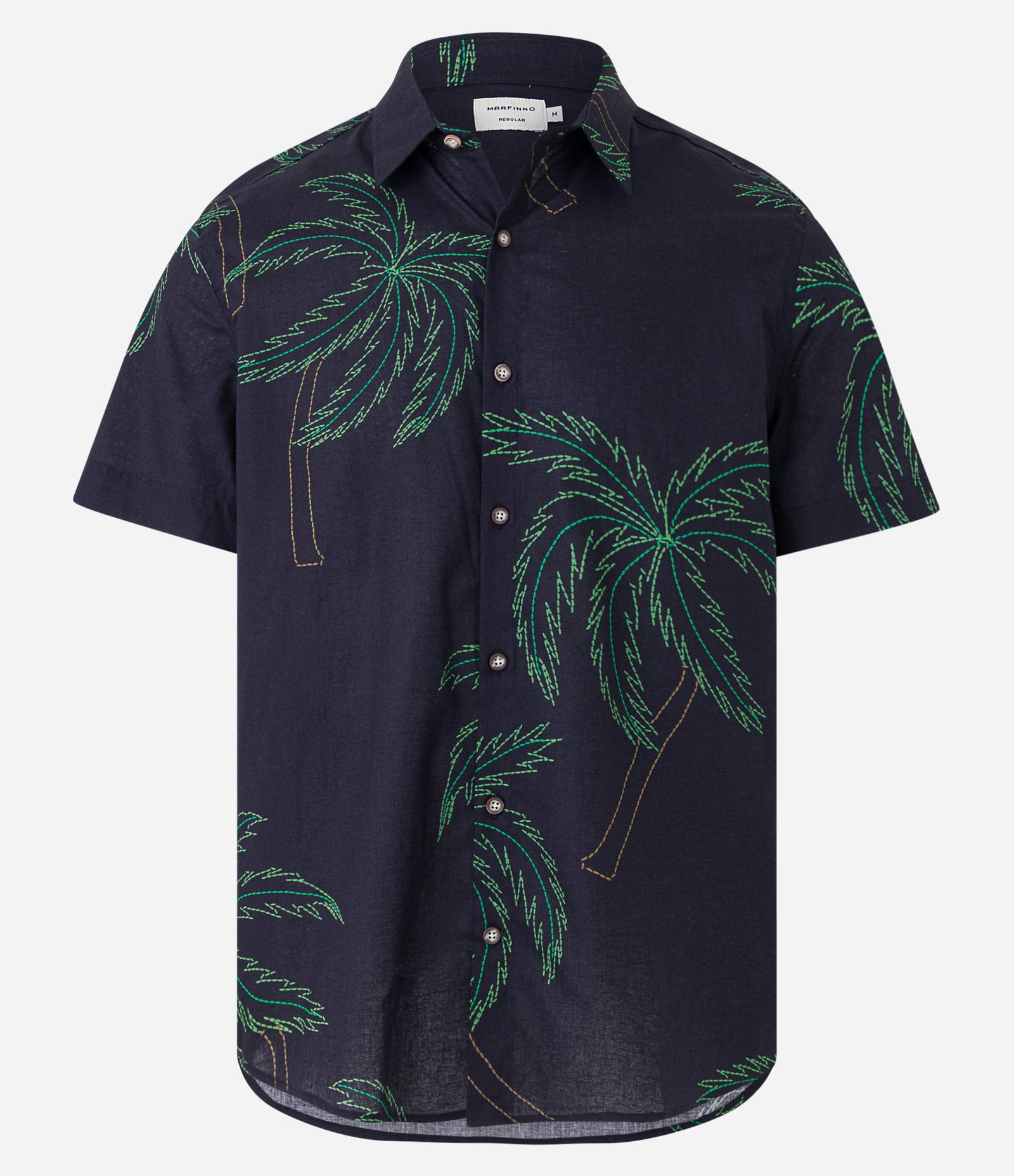 Camisa Regular em Voal com Estampa de Coqueiros Tracejados Preto 1
