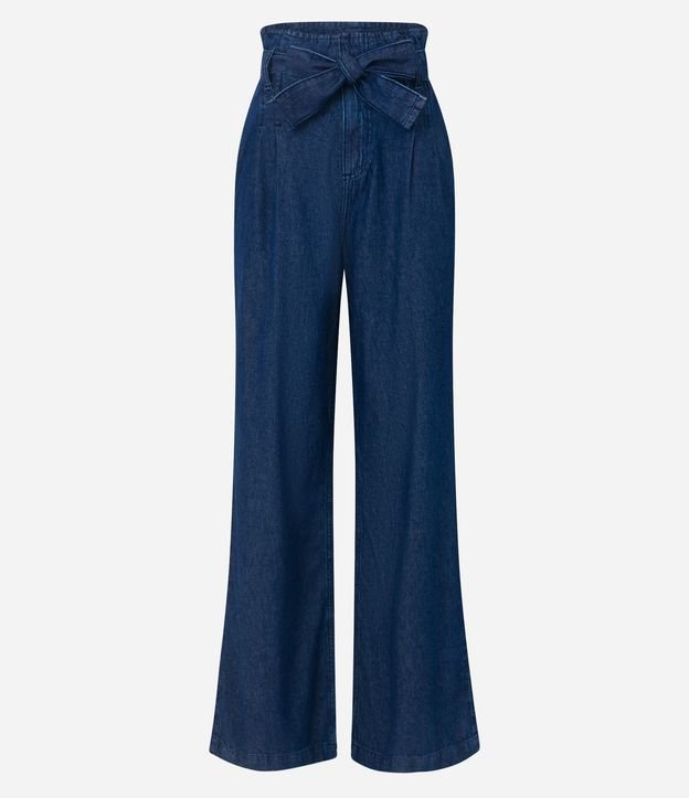 Calça Clochard Cintura Alta em Jeans com Amarração Azul Marinho 5