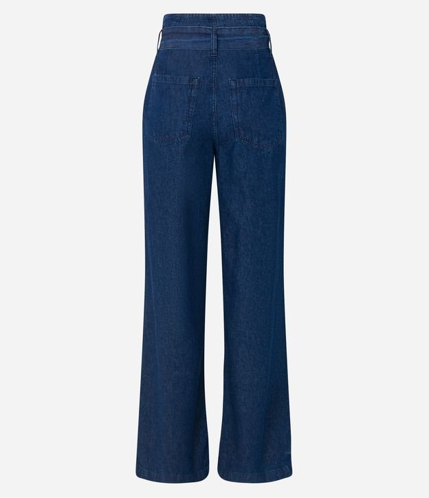 Calça Clochard Cintura Alta em Jeans com Amarração Azul Marinho 6