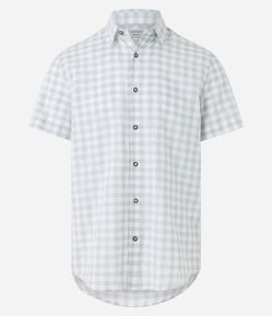 Camisa Regular em Voal com Estampa Xadrez Vichy