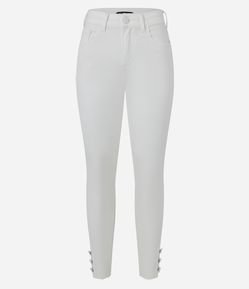 Calça Skinny Cintura Média em Sarja com Botões na Barra