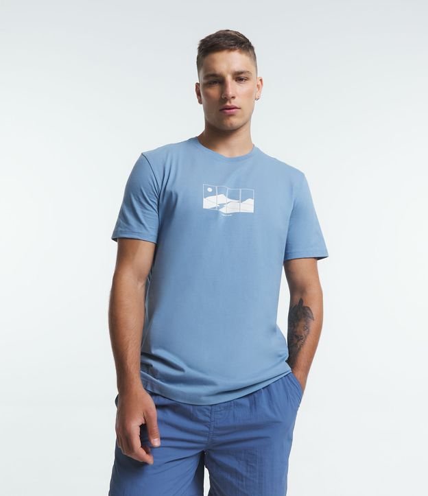 Camiseta Comfort em Algodão Peruano com Estampa Take It Slow Azul Celeste 1