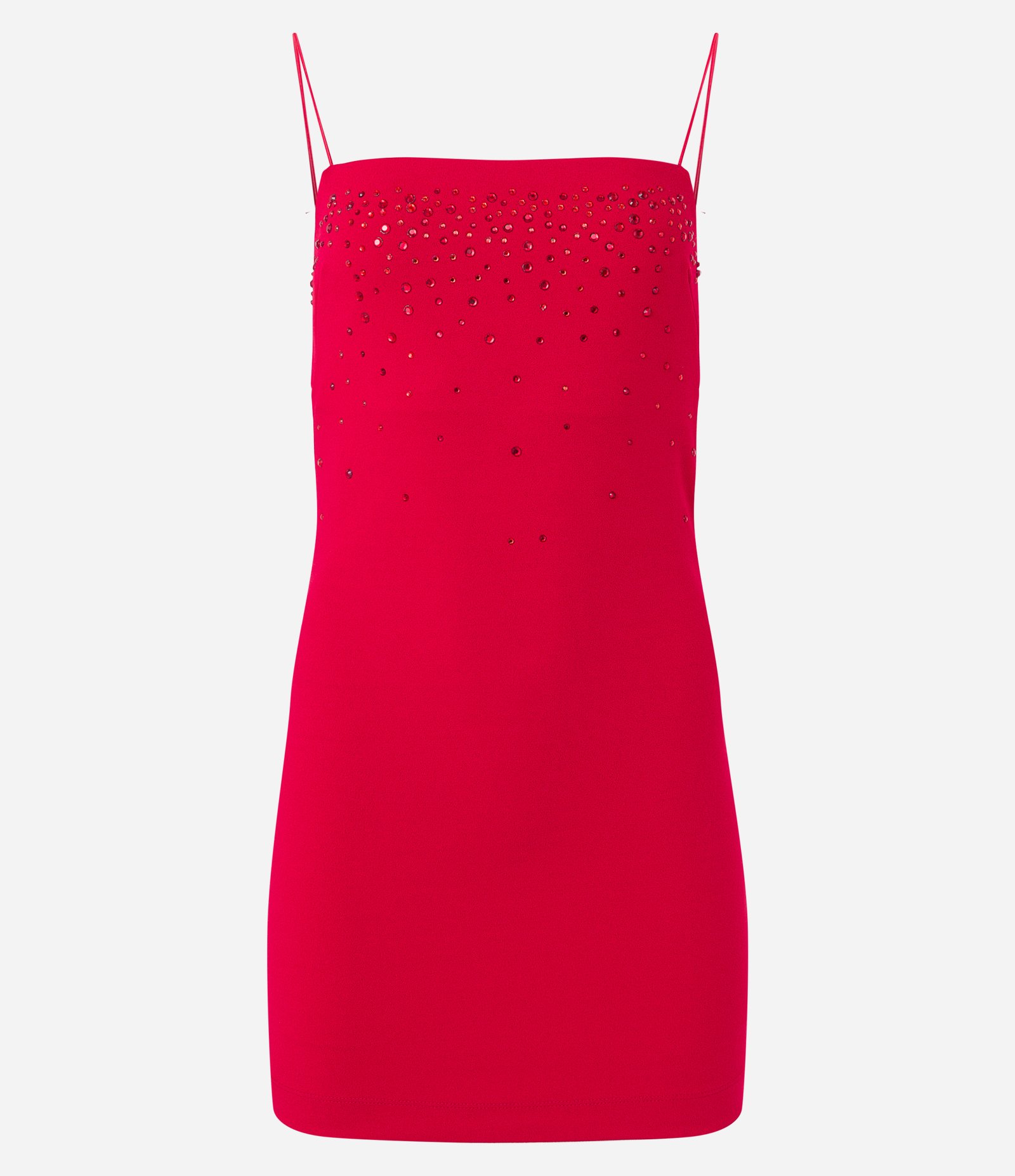 Vestido Curto em Crepe com Brilhos Aplicados e Zíper Lateral Vermelho 6