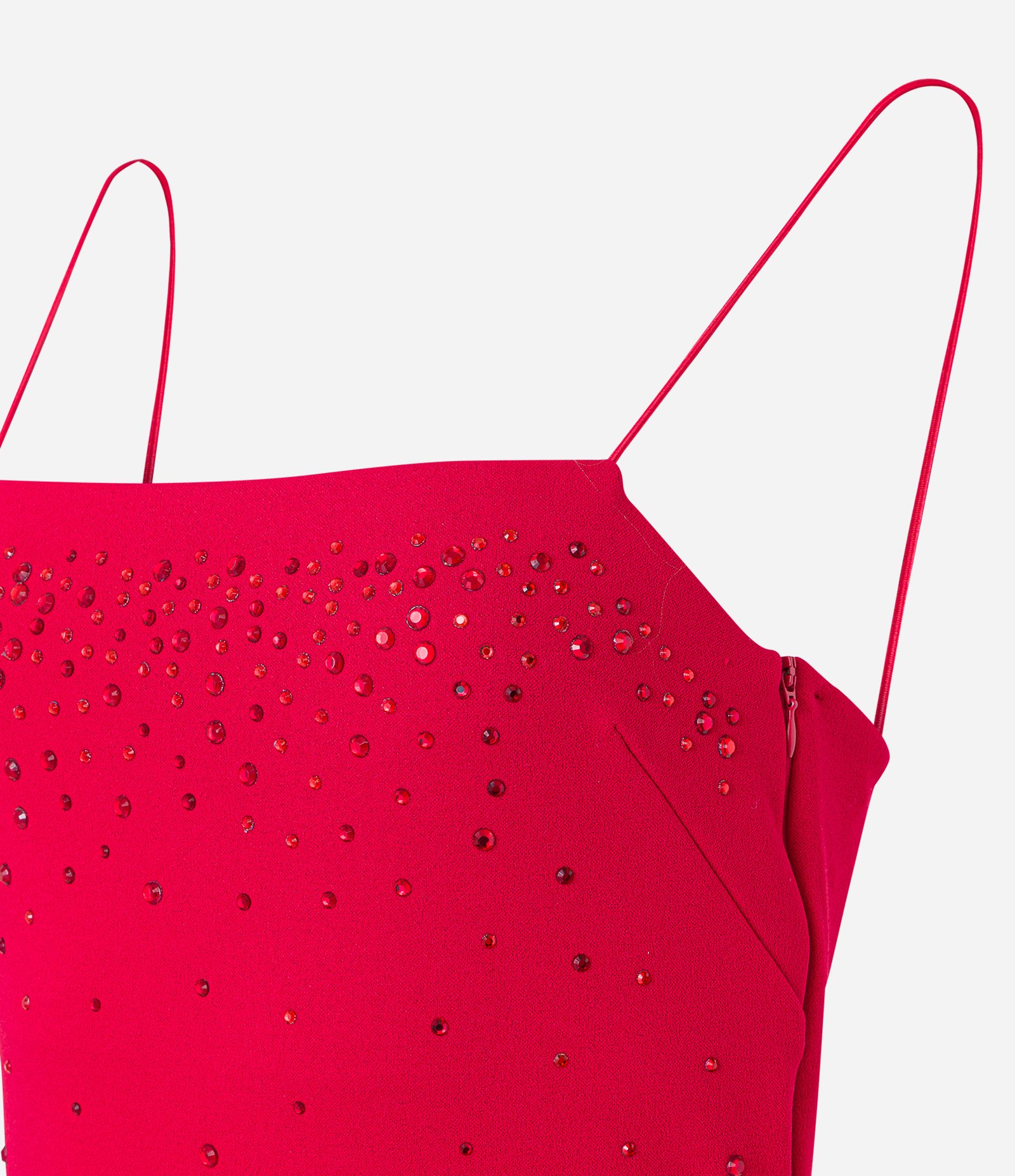Vestido Curto em Crepe com Brilhos Aplicados e Zíper Lateral Vermelho 7