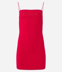 Vestido Curto em Crepe com Brilhos Aplicados e Zíper Lateral