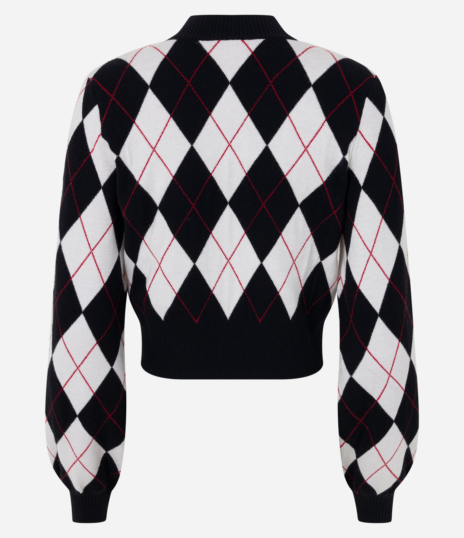 Cardigan em Tricô Xadrez Argyle e Botões Preto 6