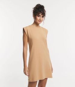 Vestido Curto Sem Manga em Meia Malha com Ribana na Gola