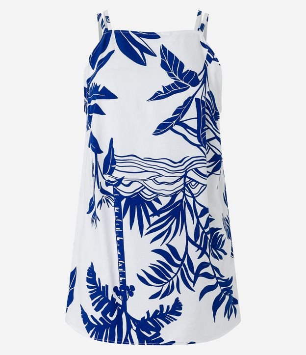 Blusa de Alça em Viscolinho com Paisagem Tropical Estampada Off White/Azul 6