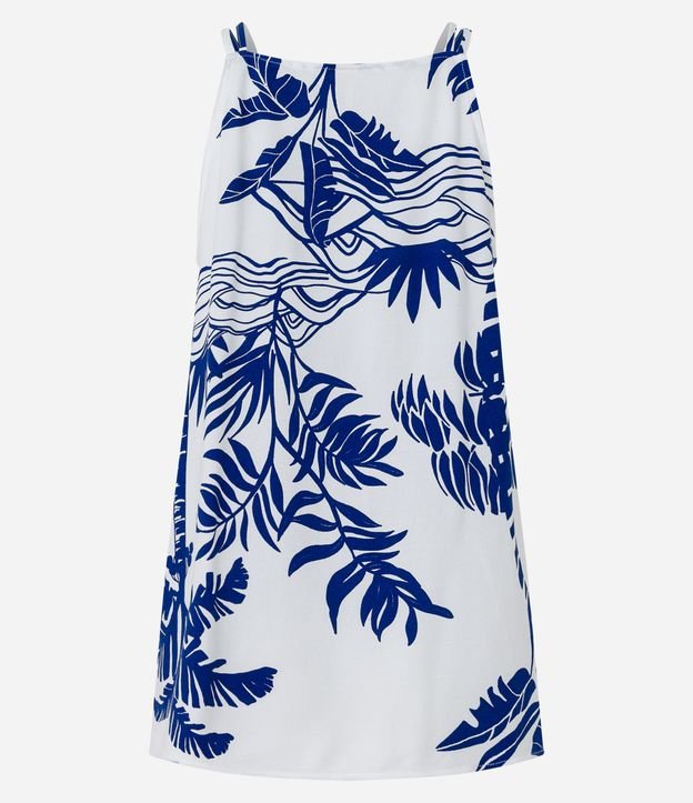 Blusa de Alça em Viscolinho com Paisagem Tropical Estampada Off White/Azul 7