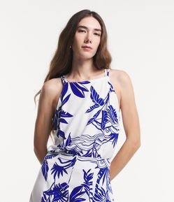 Blusa de Alça em Viscolinho com Paisagem Tropical Estampada