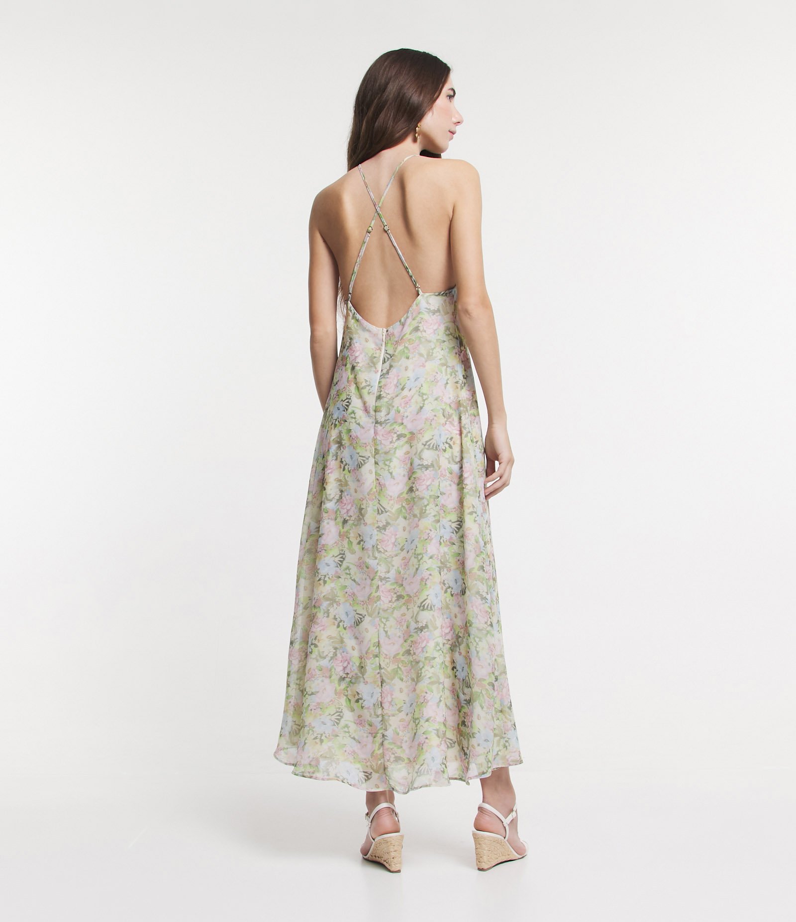Vestido Midi em Chiffon com Estampa Floral com Alças Finas Verde 6
