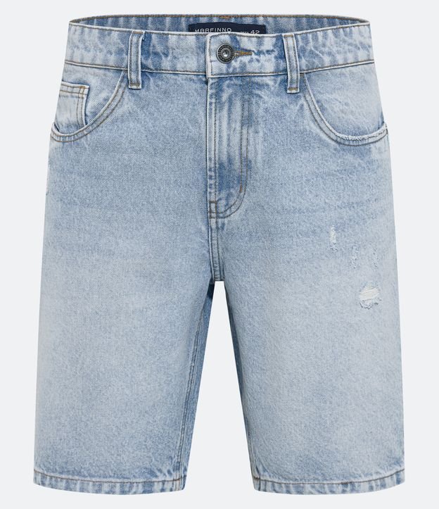 Bermuda Reta Jeans com Bolsos e Puídos Azul Claro 5
