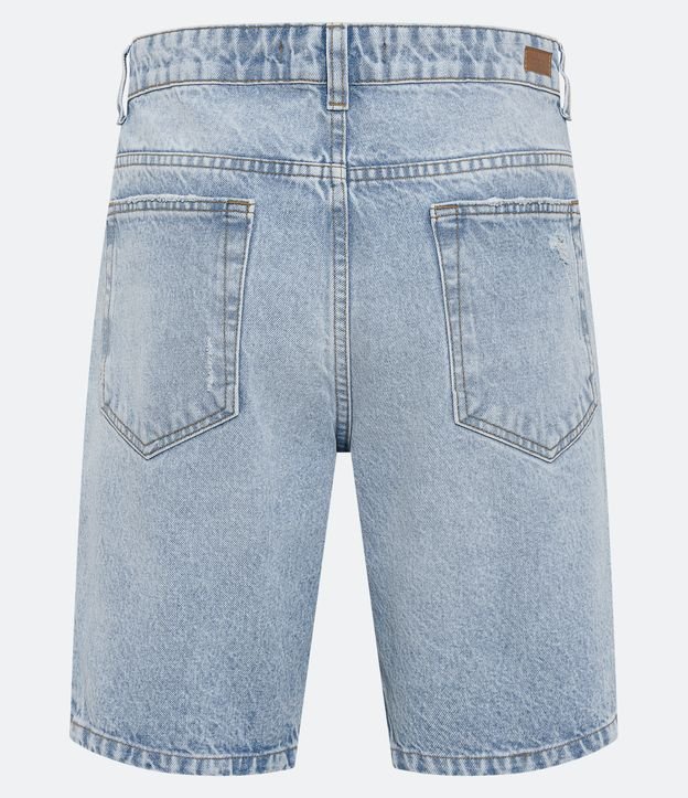 Bermuda Reta Jeans com Bolsos e Puídos Azul Claro 6
