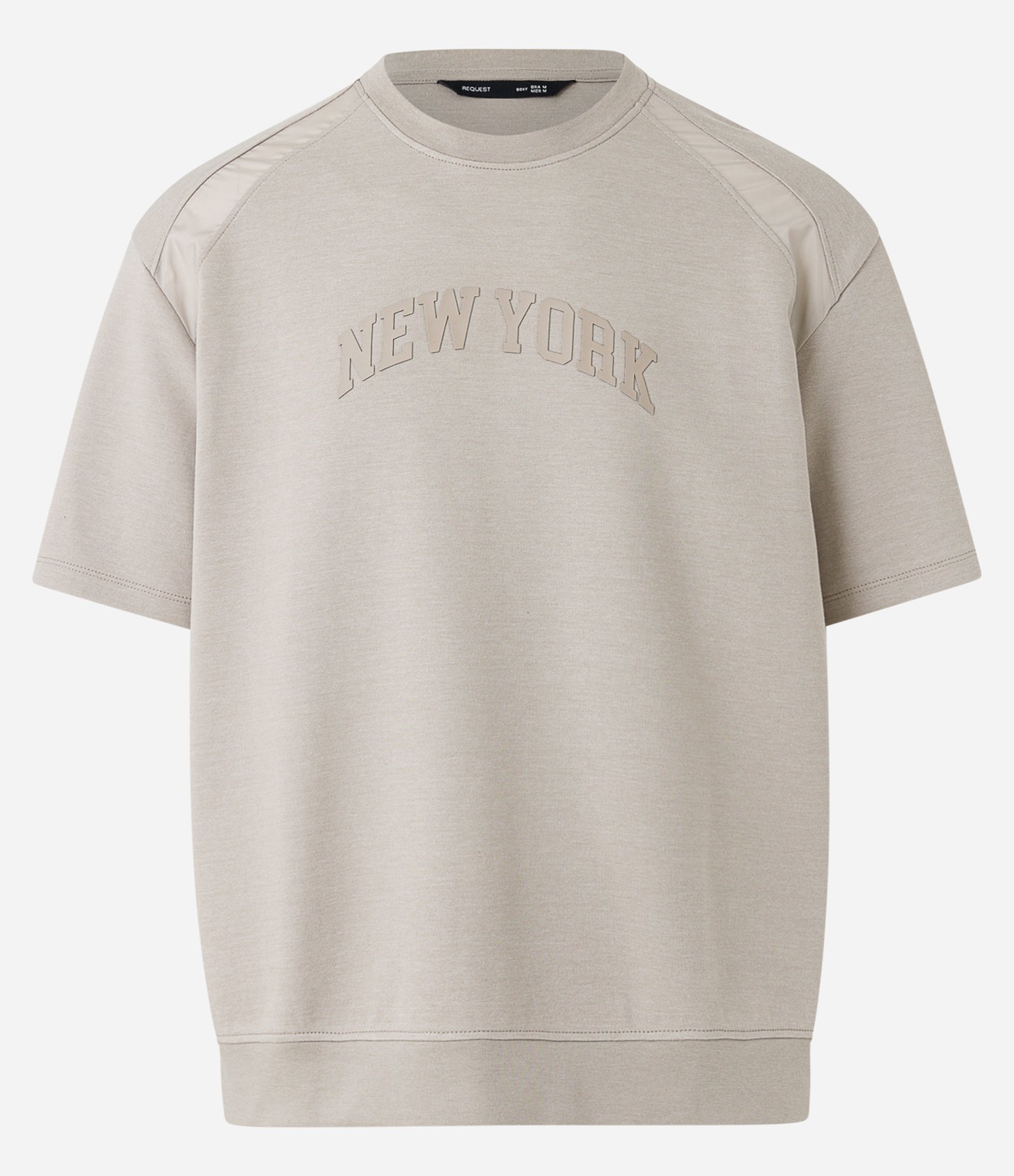 Camiseta em Algodão com Estampa New York em Relevo Bege Crú 7