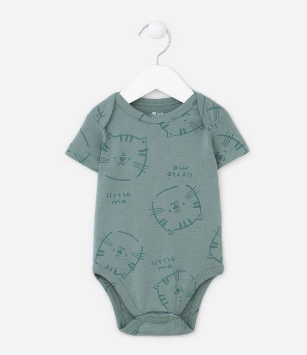 Body Curto Infantil com Estampa de Gatinho - Tam RN a 18 meses