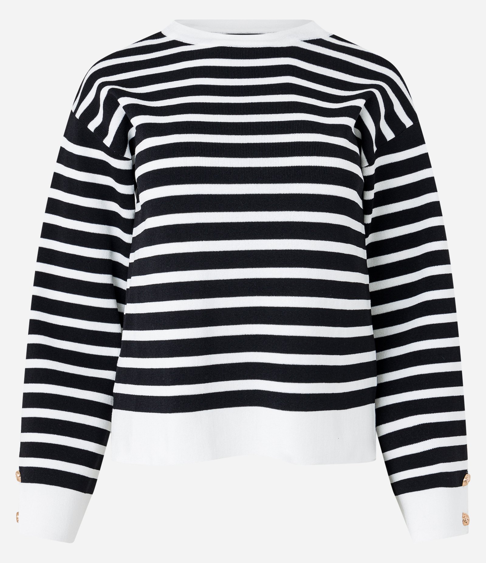 Blusa em Viscose com Punho Ajustado e Estampa Listras Preto/ Branco 7