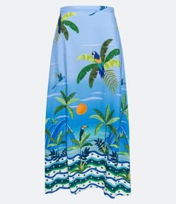 Saia New Midi em Viscose Degrade com Estampa Tropical