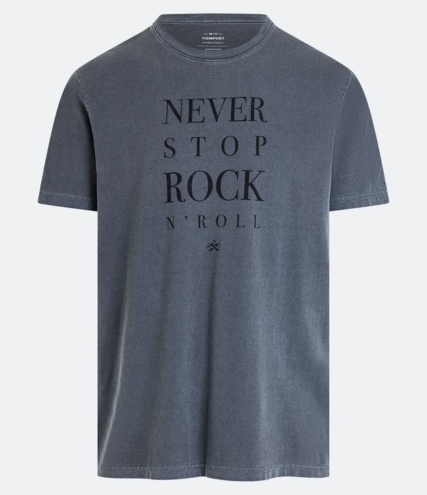 Camiseta Comfort em Algodão com Lettering Never Stop Rock N' Roll - Cor: Cinza - Tamanho: M