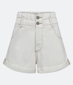 Short Mom em Sarja com Elástico na Cintura e Bolsos com Linha Contraste