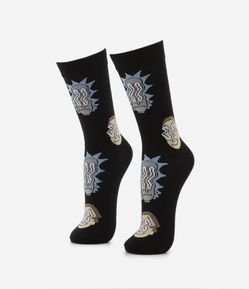 Meia Cano Alto em Algodão com Estampa Rostos do Ricky e Morty