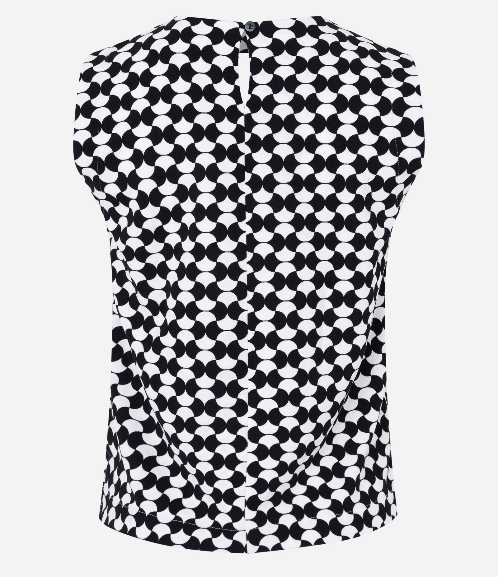 Blusa sem Manga em Crepe com Recorte Vazado na Gola e Estampa Geométrica Preto/ Branco 9