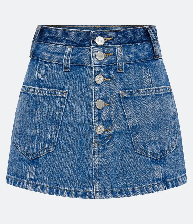 Short Saia Jeans com Cós Duplo e Vista de Botões Azul 5