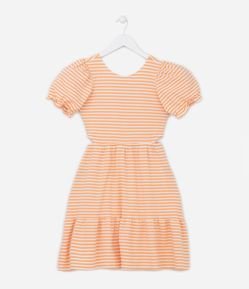 Vestidinho Listrado com Manga Bufante - Tam 05 a 14 Anos