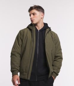 Jaqueta Bomber em Poliamida com Bolso Interno e Ribana no Punho e na Barra