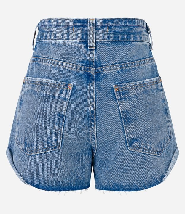 Short Boyfriend em Jeans com Puídos e Barra Desfeita Azul 6