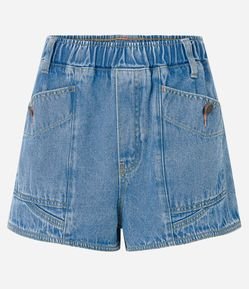 Short Runner em Jeans com Elástico no Cós e Bolso Frontal