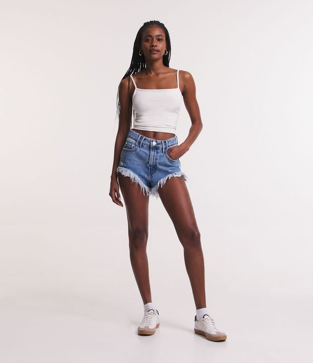 Shorts Jeans feminino Cós Alto Cintura Alta Moda Verão no Shoptime