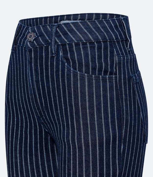 Calça Reta Cintura Média em Jeans Listrado com Riscas de Giz Azul 6