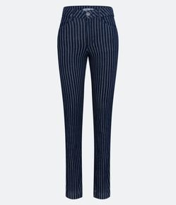 Calça Reta Cintura Média em Jeans Listrado com Riscas de Giz