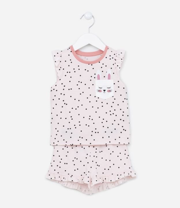Pijama Curto Infantil com Estampa de Poazinhos - 1 ao 4 anos Rosa 1