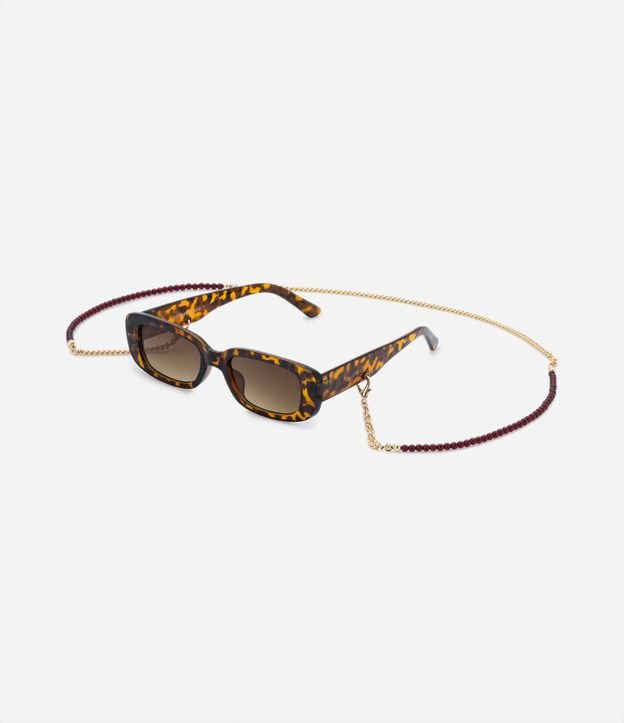 Óculos de Sol Quadrado com Estampa Animal Print e Cordão de Bolinhas Marrom 2
